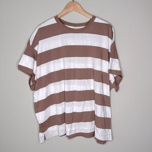 Old Navy Wide Horizontal Stripe Cotton Short Sleeve Tee Tan & White Size 3X NWT